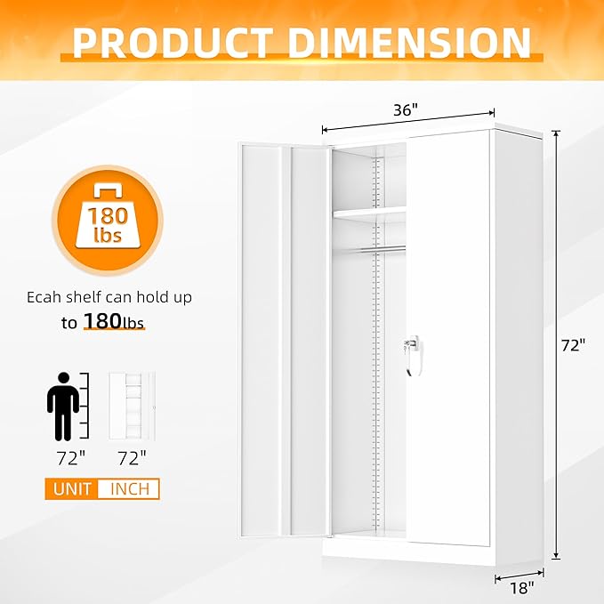 INTERGREAT Metal Storage Cabinet with Lock,White Armoire Wardrobe Closet with Lockable Doors,72" H Storage Closet Cabinets for Home,School,Office,Bedroom-DeskLoop Office
