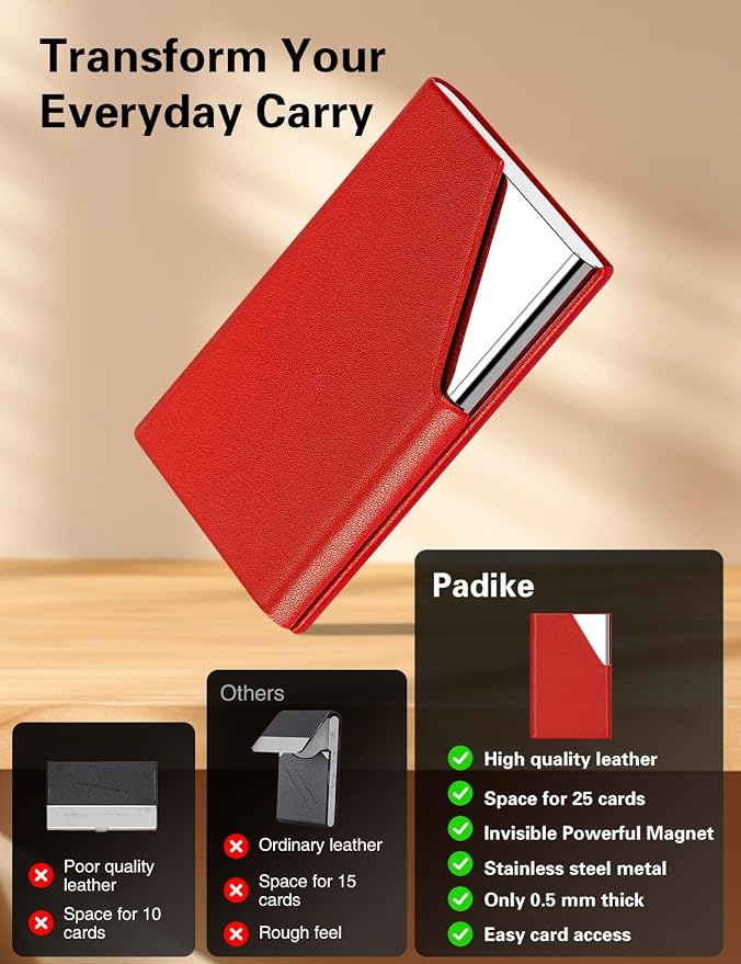 Padike Business Card Holder, PU Leather & Stainless Steel Multi Card Case - Image 2