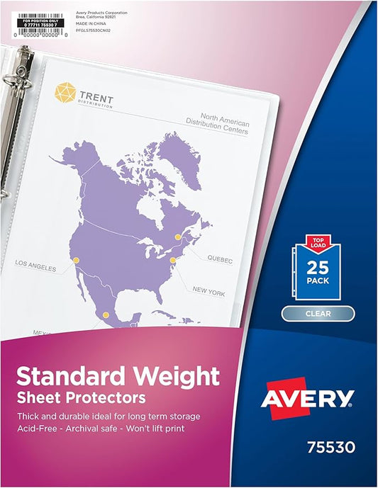 Avery Clear Standard Weight Sheet Protectors, 8.5" x 11", Top Load, 500 Total Page Protectors (75530)