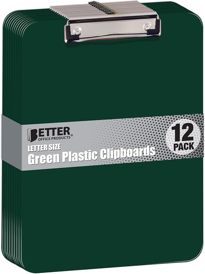 Better Office Products Green Plastic Clipboards, 12 Pack, 12.5 x 9 Inch by BetterOfficeProducts