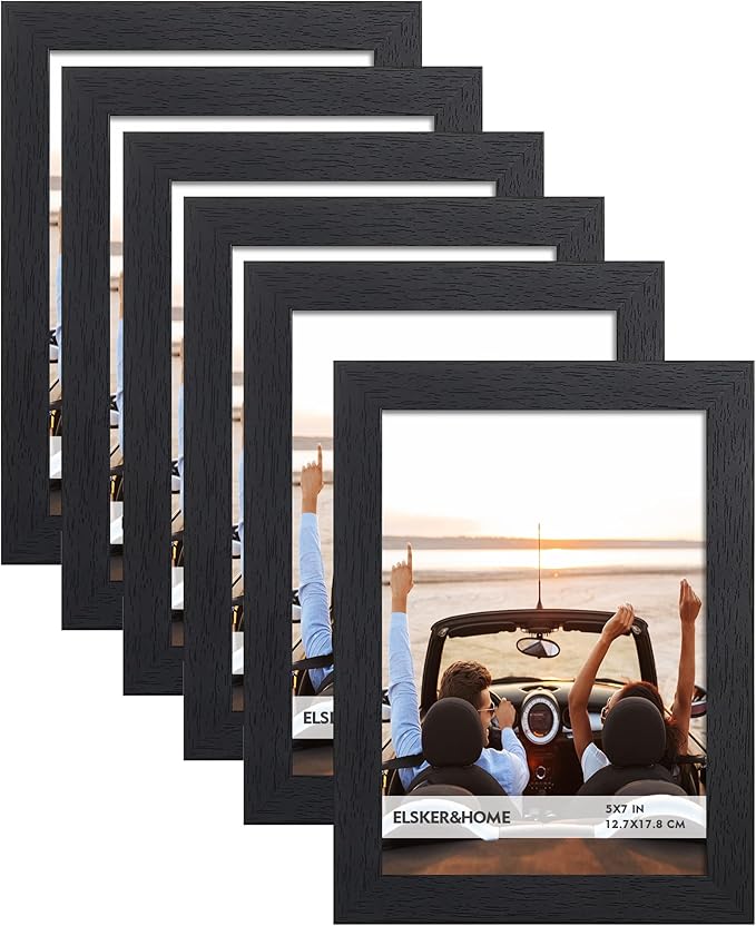 ELSKER&HOME 5x7 Picture Frame Black Set of 6 Glass | Multi Photo Frames Collage by ELSKERHOME