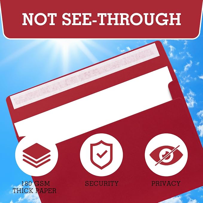 A9 Envelopes Red 5.75x8.75 Invitation Envelopes Self Seal Pack of 50 Blank - Image 5