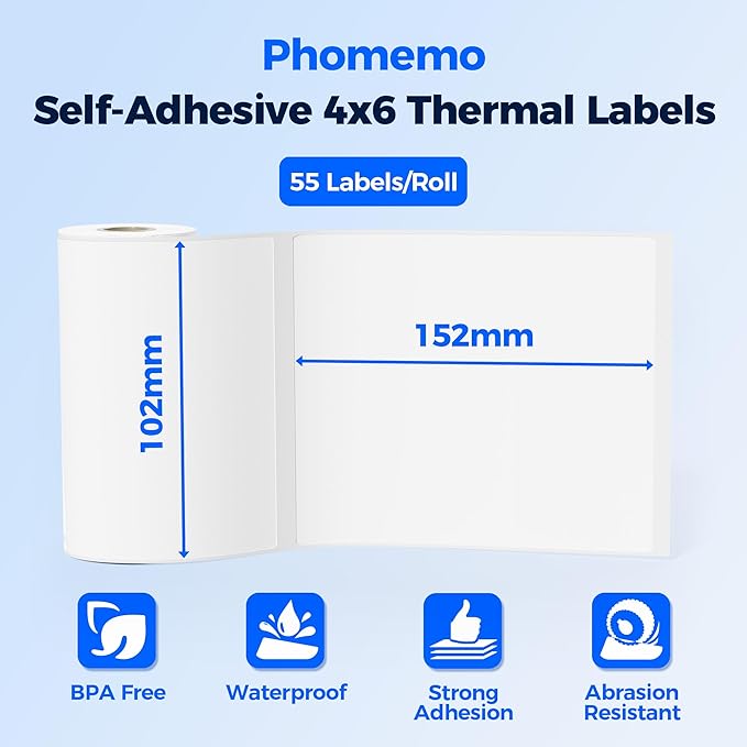 55 Pcs 4'' x 6'' Shipping Thermal Labels for Address, Barcodes, Small Business Labeling, Warehouse, Inventory - Thermal Label Compatible with Phomemo 241 BT, M421-DeskLoop Office