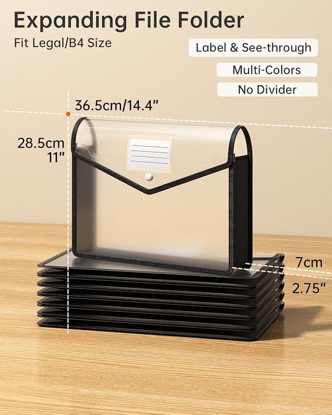 7 Pack Plastic Expanding File Folder, Transparent Envelopes - Image 2