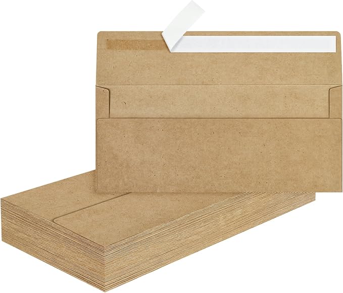 50 Pcs Kraft #10 Business Envelopes, Self Seal Standard Envelopes, Windowless by Mulbozy