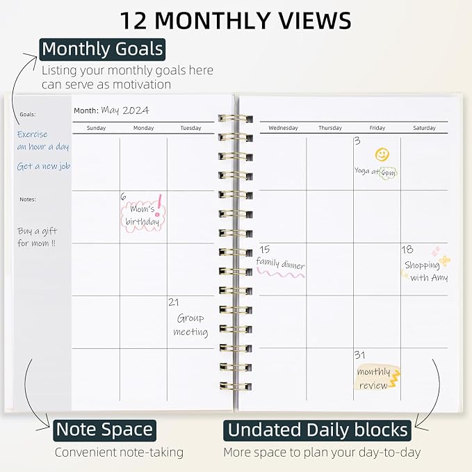 LONLAT Undated Weekly and Monthly Planner Spiral Bound- Weekly Goals Notebook - Image 2