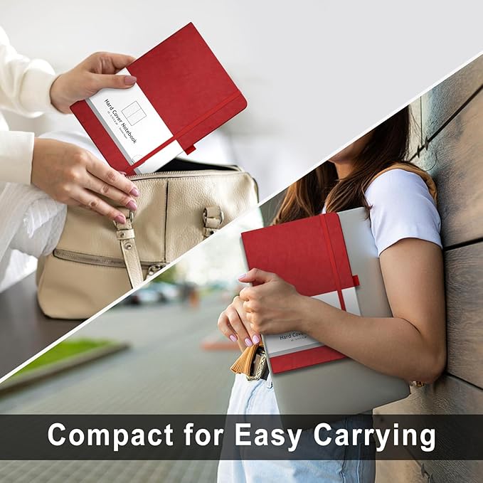 AHGXG Bullet Dotted Journal - 320 Numbered Pages Dot Grid Notebook A5 Thick Journal, 100gsm Thick Dotted Paper, Leather Hardcover,Inner Pocket, 5.75'' × 8.38'' - Red-DeskLoop Office