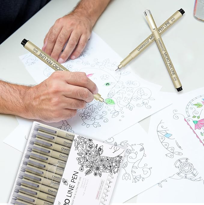 Black Micro Pens, 12 Sizes in 0.23mm - 5mm, Waterproof Archival Ink, Fine Point Pen for Artist Illustration, Sketching, Anime, Manga and Technical Drawing-DeskLoop Office