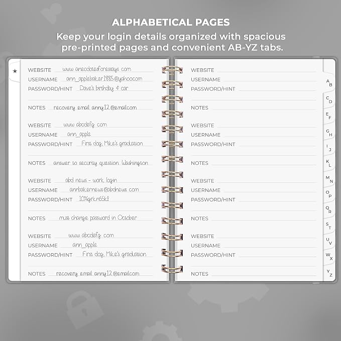 Clever Fox Password Book Spiral – Internet Address & Password Organizer - Image 3