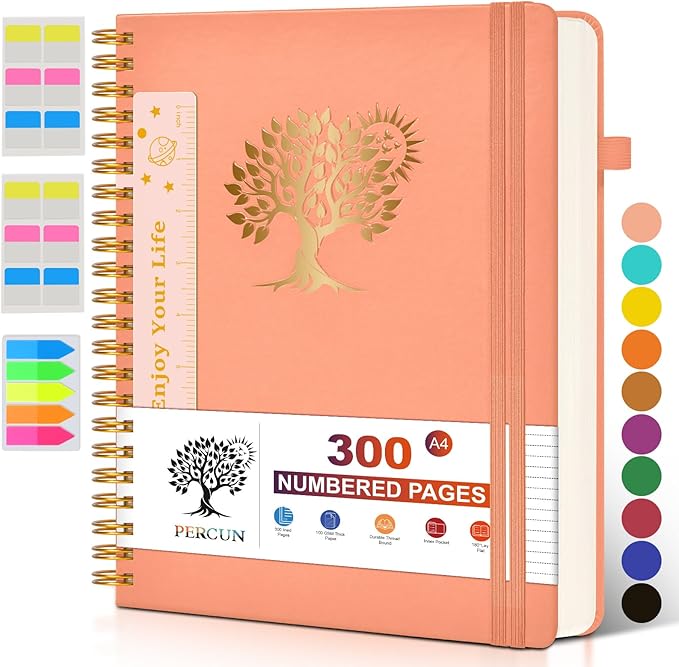 Large Spiral Notebook Journal for Women Men - 300 Numbered Lined Pages, College Ruled, A4 Hardcover Spiral Bound Notebook for School, Work, Note Taking, Writing, Leather Spiral Journal 8.5"x11"-DeskLoop Office