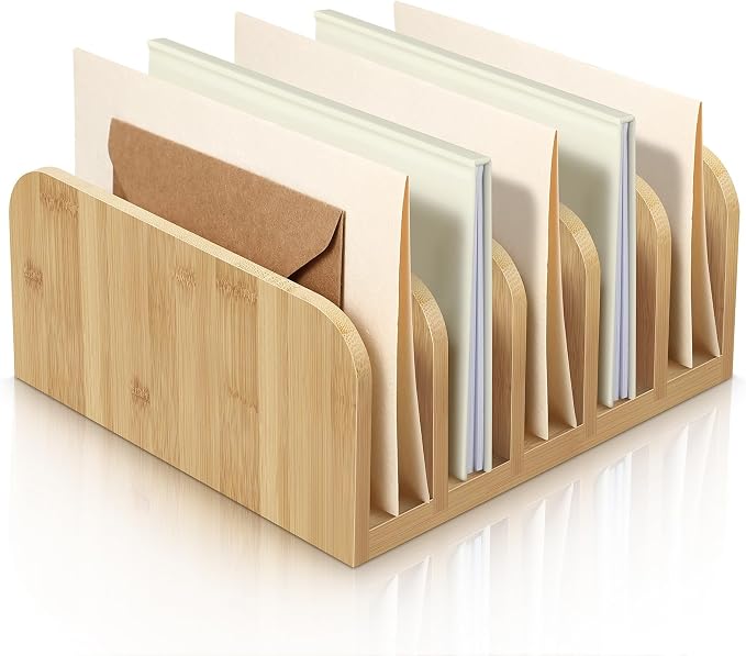 Lineshading Bamboo Letter Organizer, 5 Compartments Desk Mail Organizer by Lineshading
