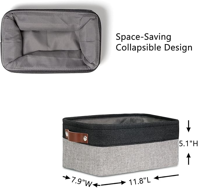 DULLEMELO Small Storage Baskets for Shelves, Small Fabric Collapsible Rectangular Storage Bins for Shelves, Closets, Nursery, Home, Office, Empty Gift Baskets (6-Pack, Black&Gray)-DeskLoop Office