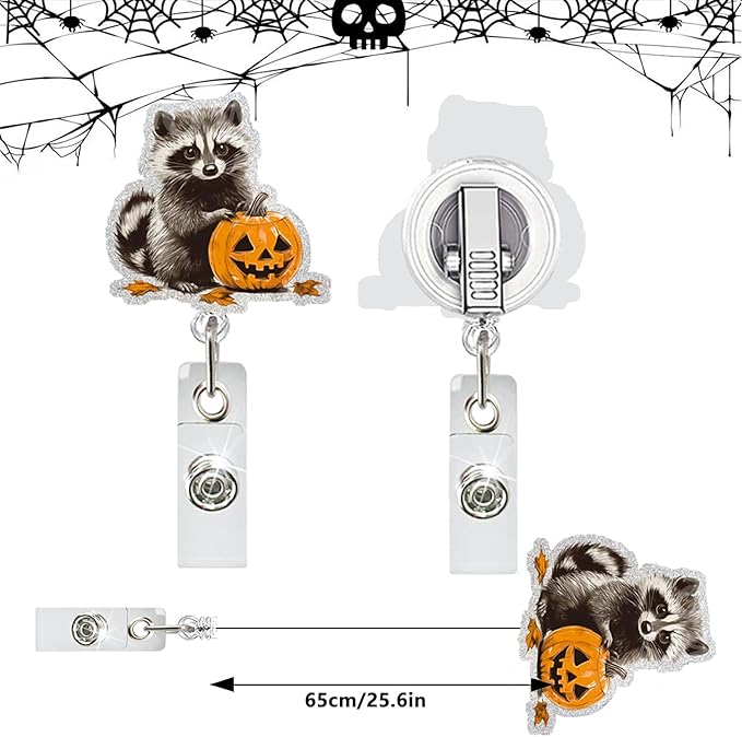 Halloween Cute Pumpkin Badge Reel Holder Retractable for Nurse Nursing Medical Worker & Teacher Pumpkin Bow Badge Reel with Alligator Clip & Durable Nylon Cord Acrylic Name Tag Card Badge Clip-DeskLoop Office