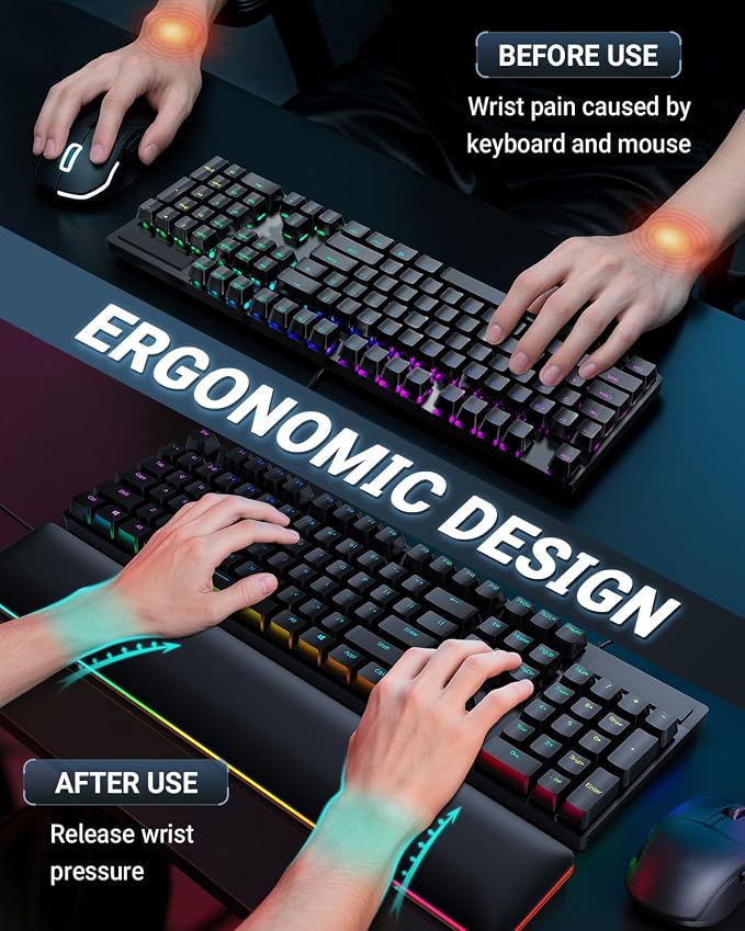ASFSKY RGB Keyboard Wrist Rest, Ergonomic Wooden Wrist Support - Image 3