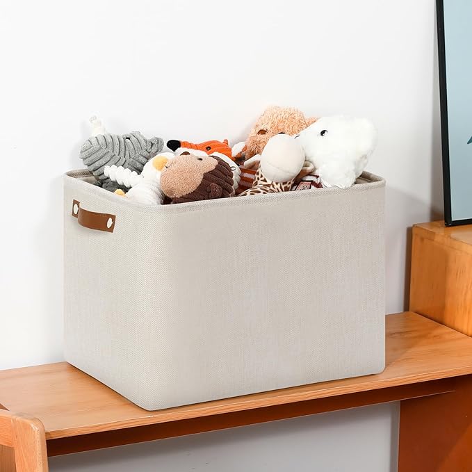 DULLEMELO Large Storage Baskets, Fabric Storage Bins for Organizing Clothes, Large Storage Bins with Handles for Shelves Closet Organizers, Fabric Storage Baskets for Toy Organizers(Beige)-DeskLoop Office