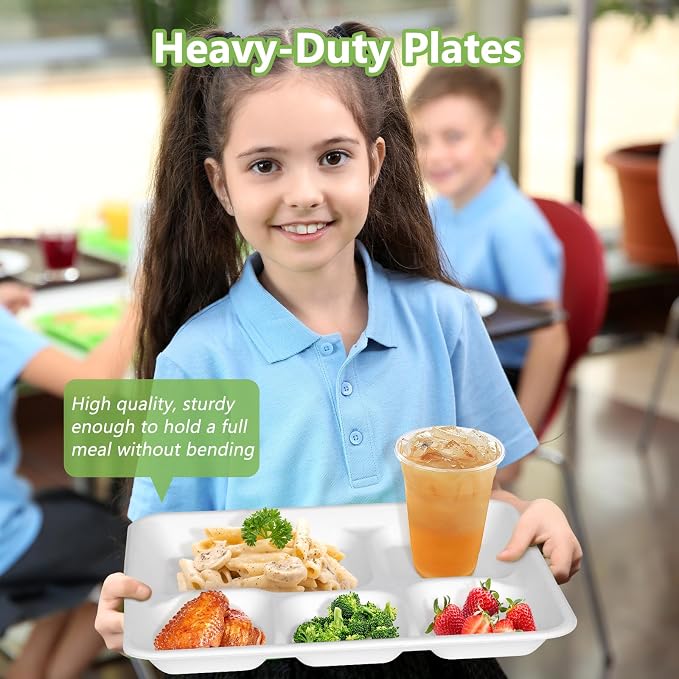 Compostable 5 Compartment Plates Disposable, 10.25 x 8.25 inch, 125 Pack - Image 7