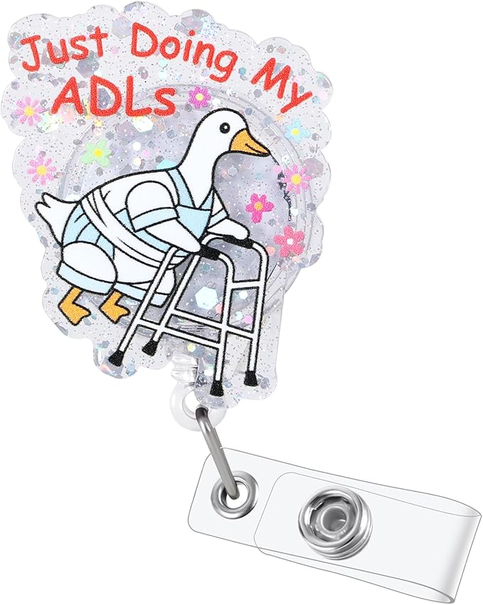 Just Doing My ADLs Funny Nurse Badge Reel, Cute Silly Goose Retractable ID by Unknown