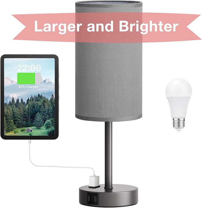 Fenmzee Grey Nightstand Bedroom Lamp - Image 8