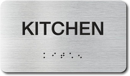 KITCHEN Signs with Raised Text & Grade 2 Braille, Brushed Aluminum/Silver by EliteSign