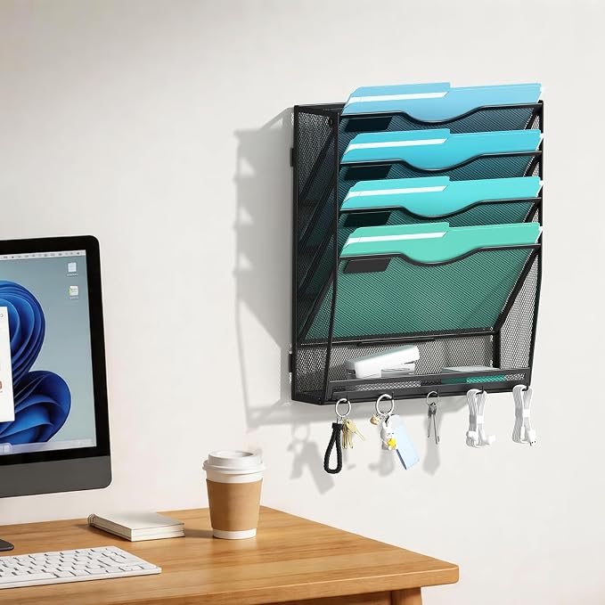 Gawerk 5-Tier Wall File Organizer Hanging Wall File Holder Wall Mount Paper - Image 3
