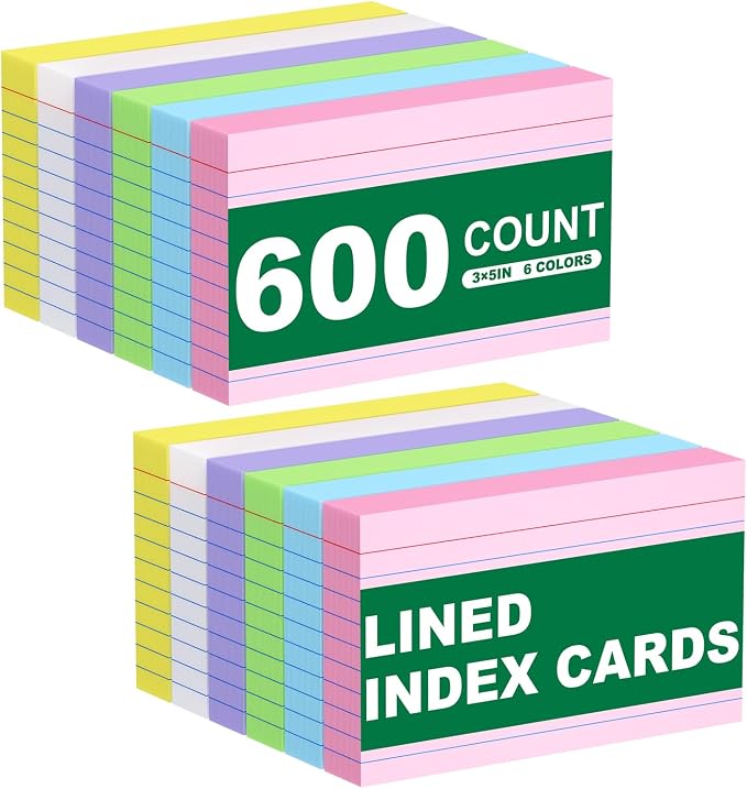 600 Count Colored Index Cards 3x5 in Ruled Flash Cards by AIFLYAN