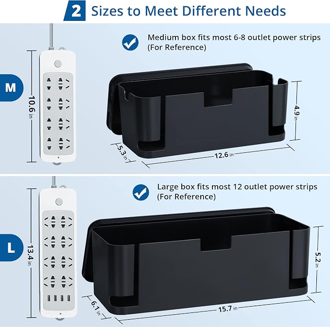 ZhiYo Cable Management Box, Power Strip Organizer, 2 Pack, Hidden Rear Cable - Image 2