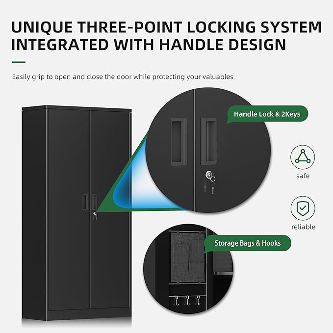 Greenvelly Storage Cabinet with Pegboard,72" Black Garage Steel Locking Cabinet with Doors and 4 Adjustable Shelves,Metal Garage Cabinet for Home Office,Pantry,School(36" Wx18 D)-DeskLoop Office