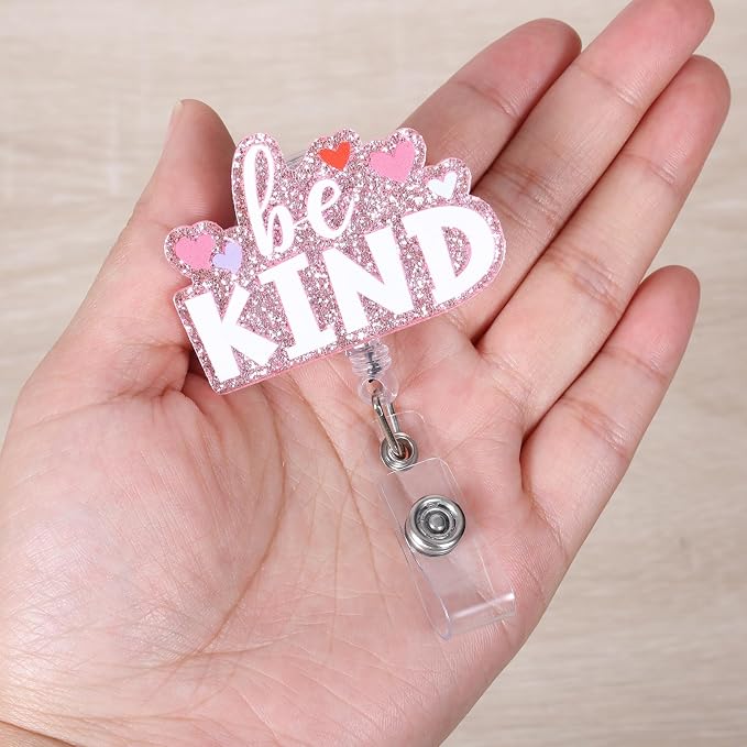 Be Kind Funny Nurse Badge Reel, Cute Heart Retractable ID Badge Holder - Image 2