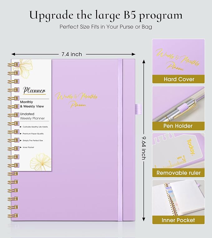 Undated Weekly and Monthly Planner, B5 Large Weekly To Do List Notebook - Image 4