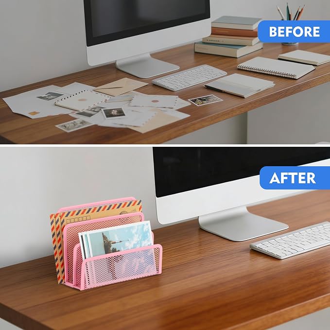 EASEPRES Desk Mail Organizer, Office Small Desktop Metal Mesh Envelope Letter - Image 7