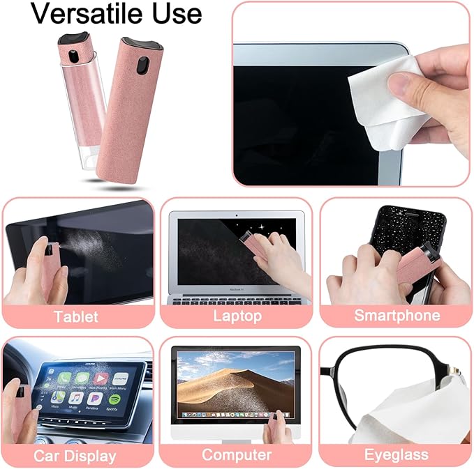 WALRFID 2 Pack Screen Cleaner Spray and Wipe, Computer Laptop Cleaning Kit for Electronic iPad, iPhone, Cellphone, Monitor, MacBook Pro, Car Display, Tablet, TV Flat Screens, Pink-DeskLoop Office