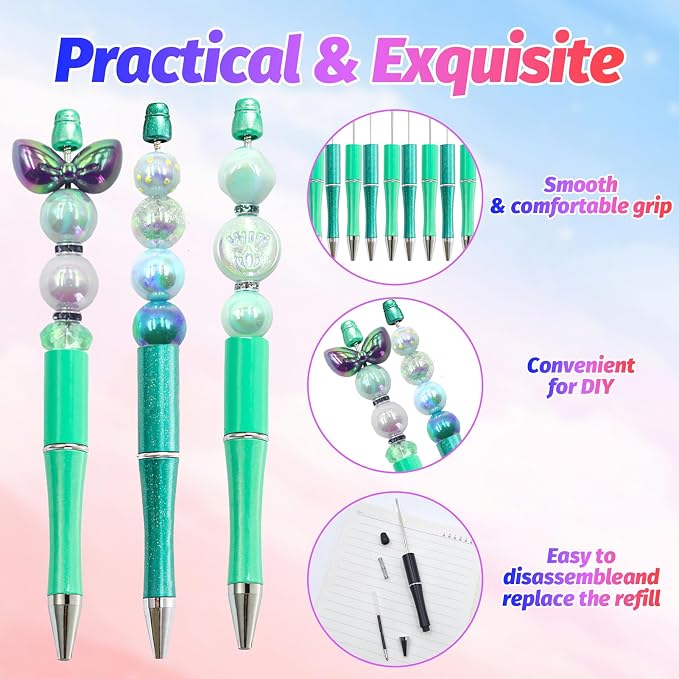 300 Pieces DIY Beadable Pen Kit – 100 Plastic Ballpoint Pens - Image 3