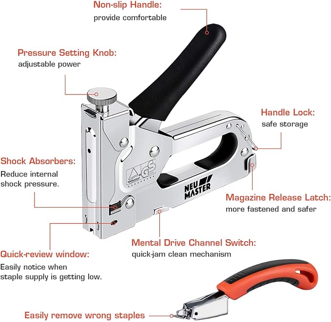 NEU MASTER 3 in 1 Staple Gun, Manual Upholstery Stapler Gun - Image 2