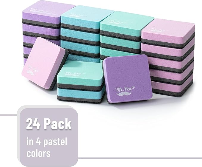 Mr. Pen- Mini Magnetic Dry Erase Erasers, 24 Pack | Colorful Small Magnetic - Image 3