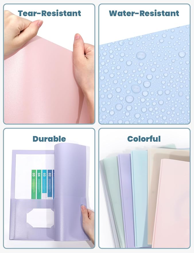 SUNEE 2 Pocket Folders with Prongs Plastic Folders with Pockets and Prongs Fit - Image 4