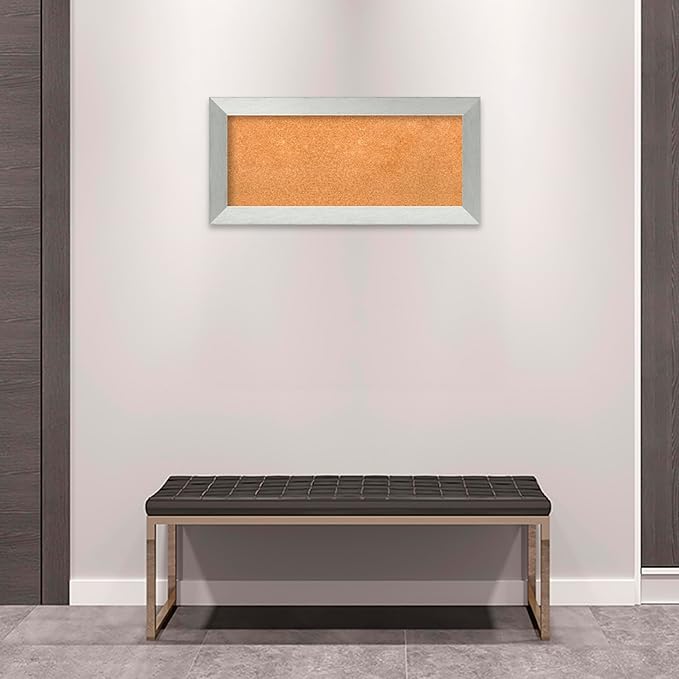 Amanti Art Natural Cork Board for Wall, 16x34 Vision Board with Silver Wood Frame, Medium Corkboard Office Decor for Home Organization, Modern Corkboard Pinboard to Display Items for Home-DeskLoop Office