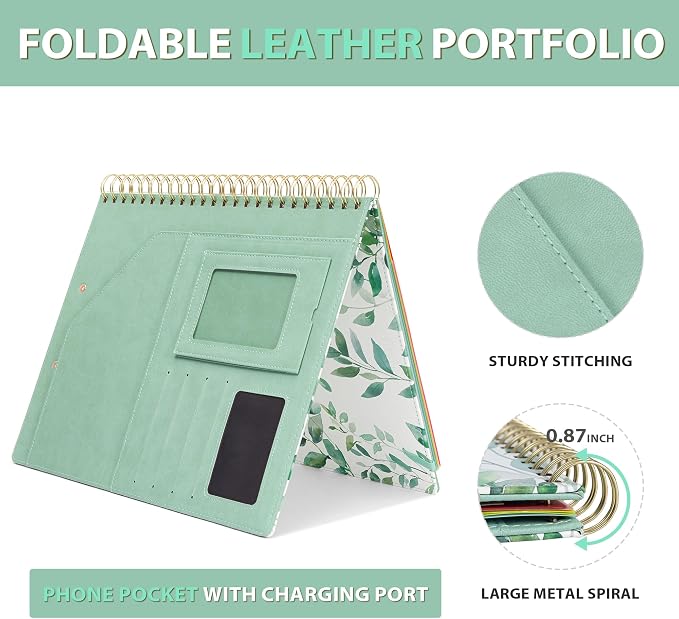 Ospelelf Clipboard with Storage, Leather Padfolio Portfolio Organizer 5 Folders - Image 5