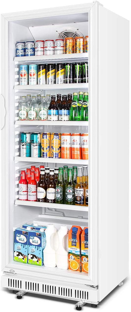 Commercial Beverage Refrigerator, 24.5 Inch 15 Cu. Ft. Drink Fridge, Display Refrigerator with Glass Door, Commercial Display Fridge with 5 Adjustable Shelves, for Shops, Restaurants, Bars-DeskLoop Office