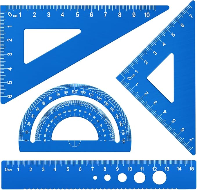 Honagu Triangular Ruler Set, 4 Pieces Aluminum Alloy Ruler, Metal Drafting Ruler by Enjoylearning--Honagu