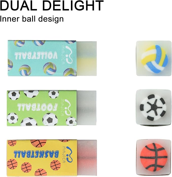 18Pcs Cute Sports Ball Erasers for Kids Bulk, Fun Basketball Soccer Volleyball Pencil Jelly Erasers for School Classroom Supplies Prize Gifts Party Favors-DeskLoop Office