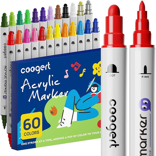 Coogert 60 Colors Dual Tip Acrylic Paint Markers, Fine Tip and Dot Tip Acrylic by CoogertPaintPens