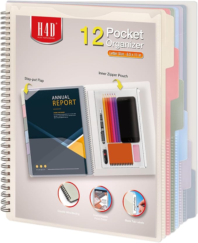 H4D 12 Pocket Morandi Color Spiral Multi Pocket Folder Poly Project Organizer by H4D