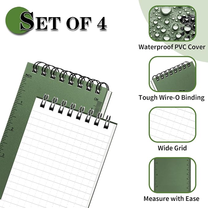 COIDEA Waterproof Notebook, 4 Pack Top-Spiral Pocket Notepad, Police Pocket - Image 2