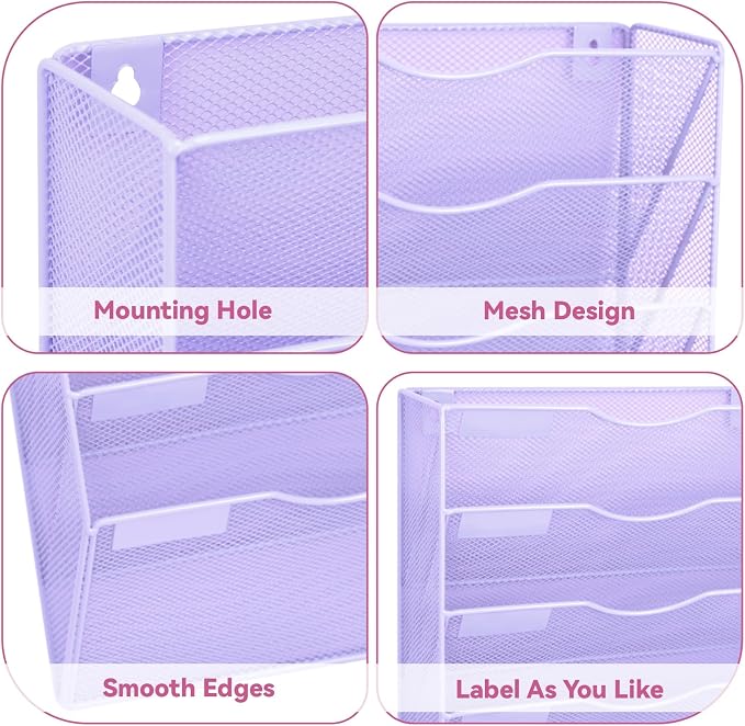 5 Pockets Mesh Wall File Holder Organizer Office Hanging File Folder Magazine - Image 3