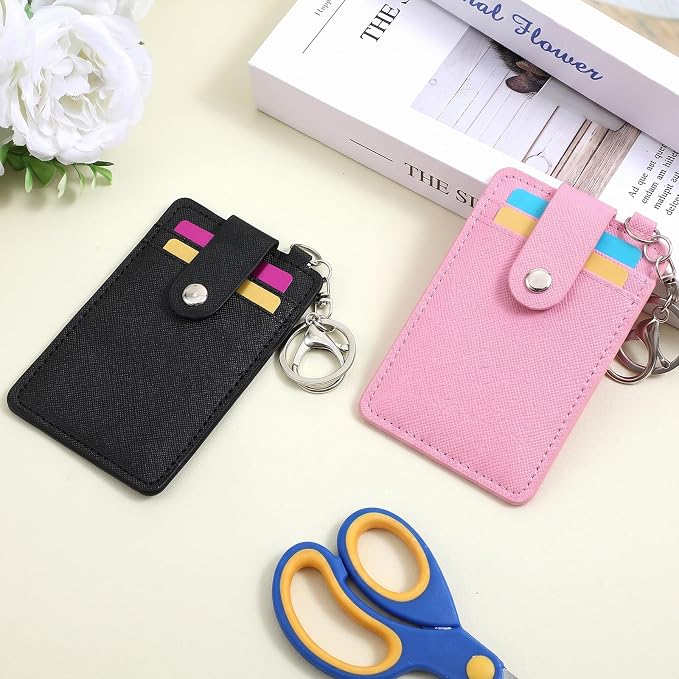 2 Pcs Slim Keychain Card Holder, PU Leather Back/Front Pocket Wallet Keychain - Image 4