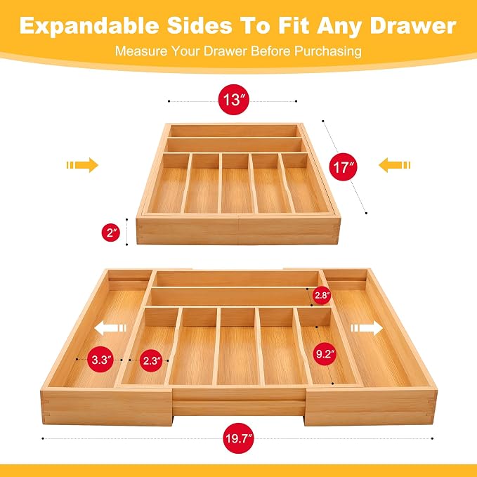 oridom Large Premium Bamboo Silverware Organizer - Image 2