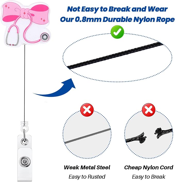 Pink Bow Stethoscope Badge Reel, Cute Retractable ID Card Badge Holder - Image 5