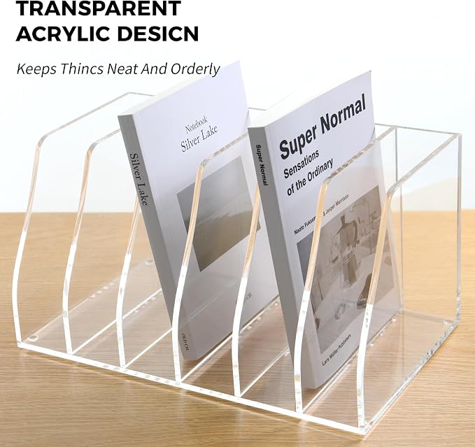 Acrylic Magazine File Holder, 6 Vertical Compartments Desk Document Sorter - Image 4