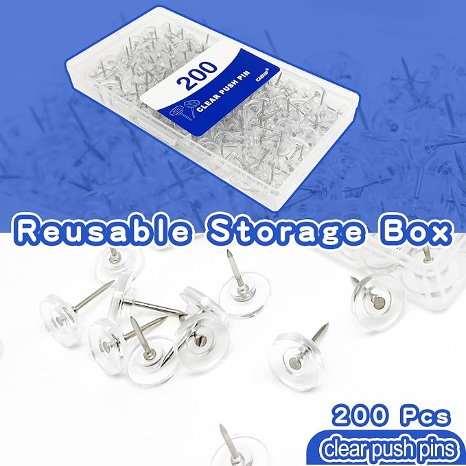 200 Pack Clear Tacks, Heavy Duty Decorative Push Pins - Image 3
