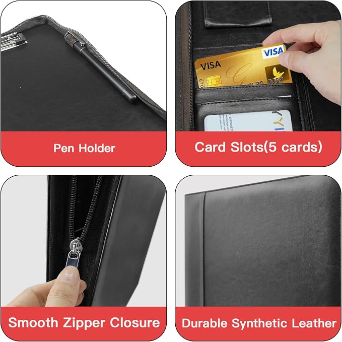 Zippered Portfolio Organizer, WRIYES Leather Padfolio - Image 6